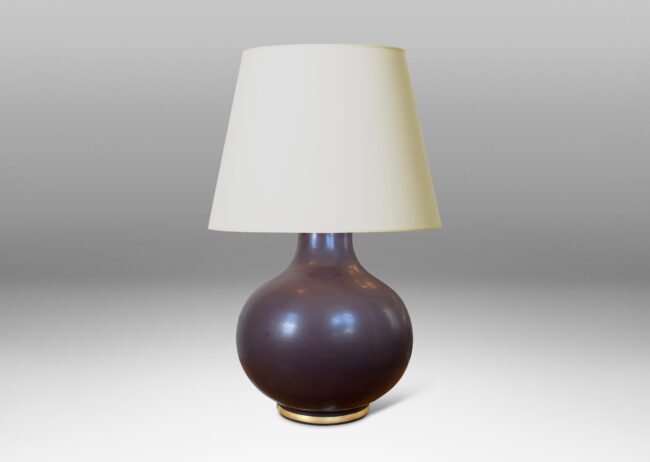 Gallery BAC plump bulbous form glazed in an eggshell finish ganache brown with gilded accent bands