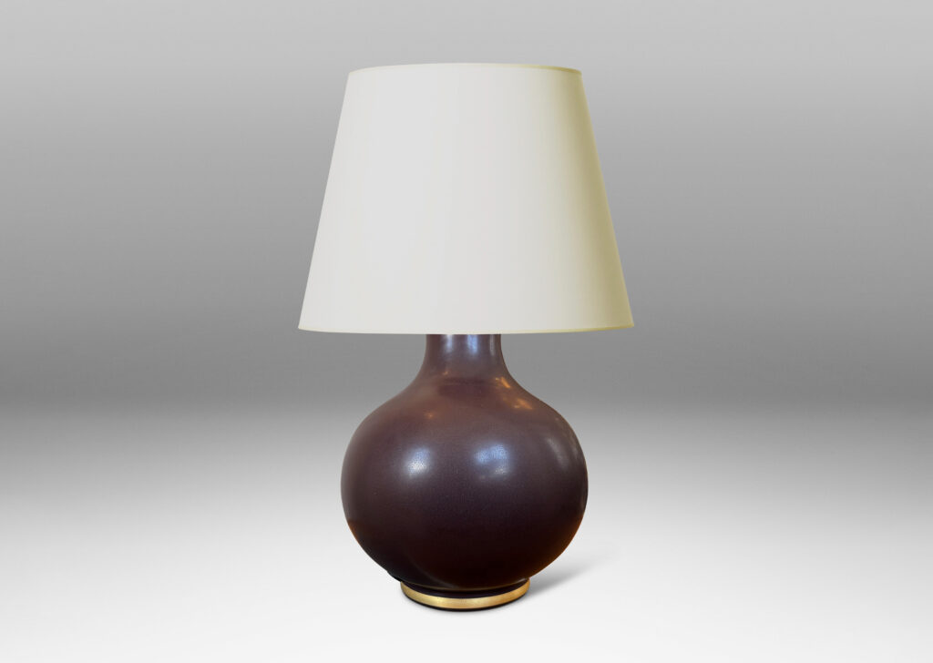 Gallery BAC plump bulbous form glazed in an eggshell finish ganache brown with gilded accent bands