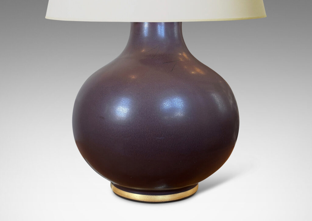 Gallery BAC plump bulbous form glazed in an eggshell finish ganache brown with gilded accent bands