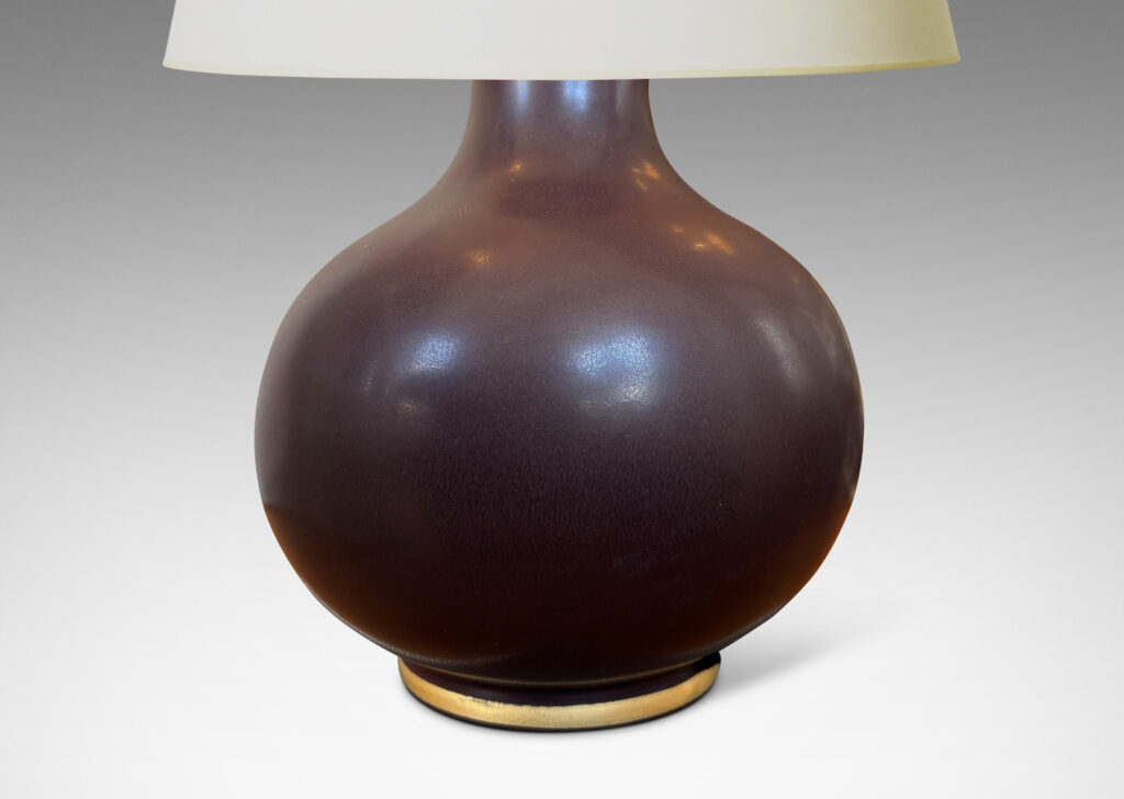Gallery BAC plump bulbous form glazed in an eggshell finish ganache brown with gilded accent bands