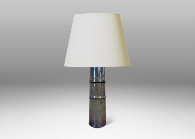 Gallery BAC cylindrical form with bamboo nodule-like rings, glazed in dark blue with brown undertones
