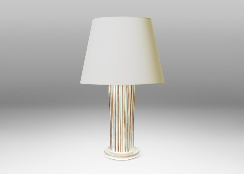 Gallery BAC tapered fluted forms on disks in a white glaze