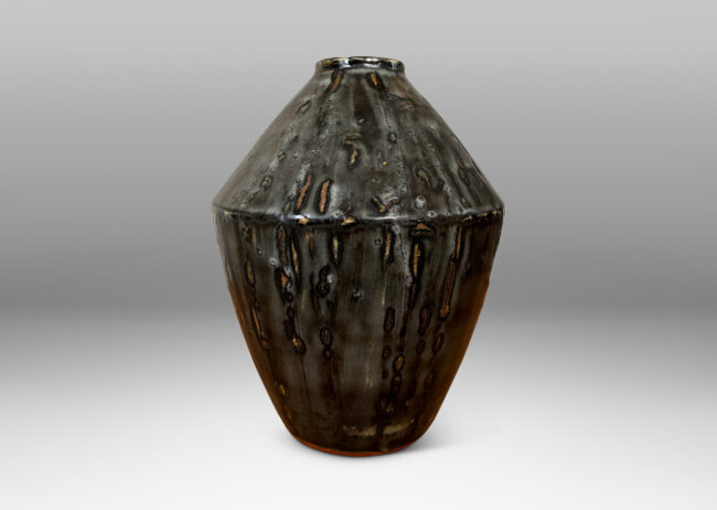 Gallery BAC angled tapered form glazed in a flowing black