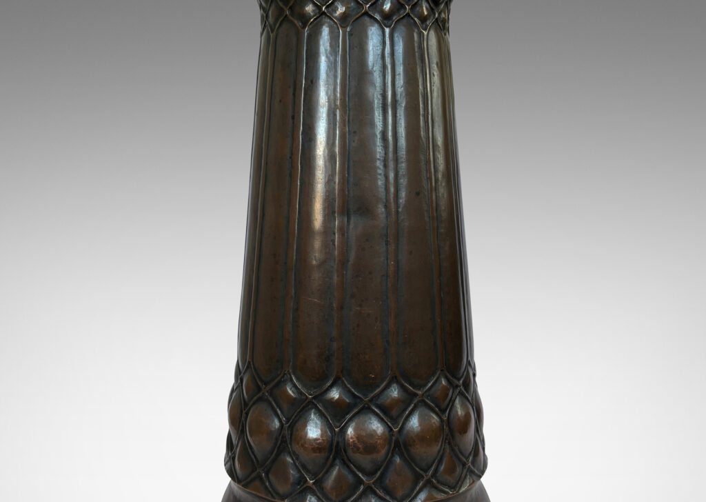 Gallery BAC all tapered column form with organically modeled geometric repousse reliefs, and a wonderful allover hand-hammered texture