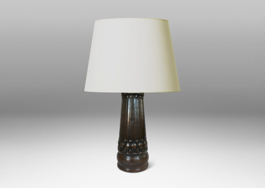 Gallery BAC all tapered column form with organically modeled geometric repousse reliefs, and a wonderful allover hand-hammered texture