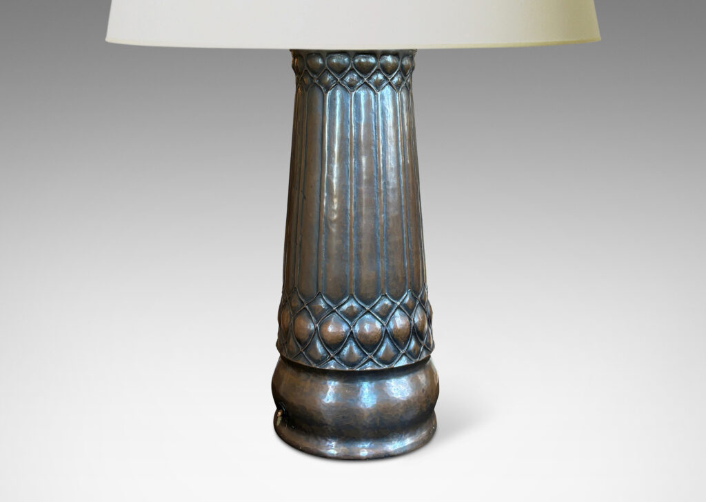 Gallery BAC all tapered column form with organically modeled geometric repousse reliefs, and a wonderful allover hand-hammered texture