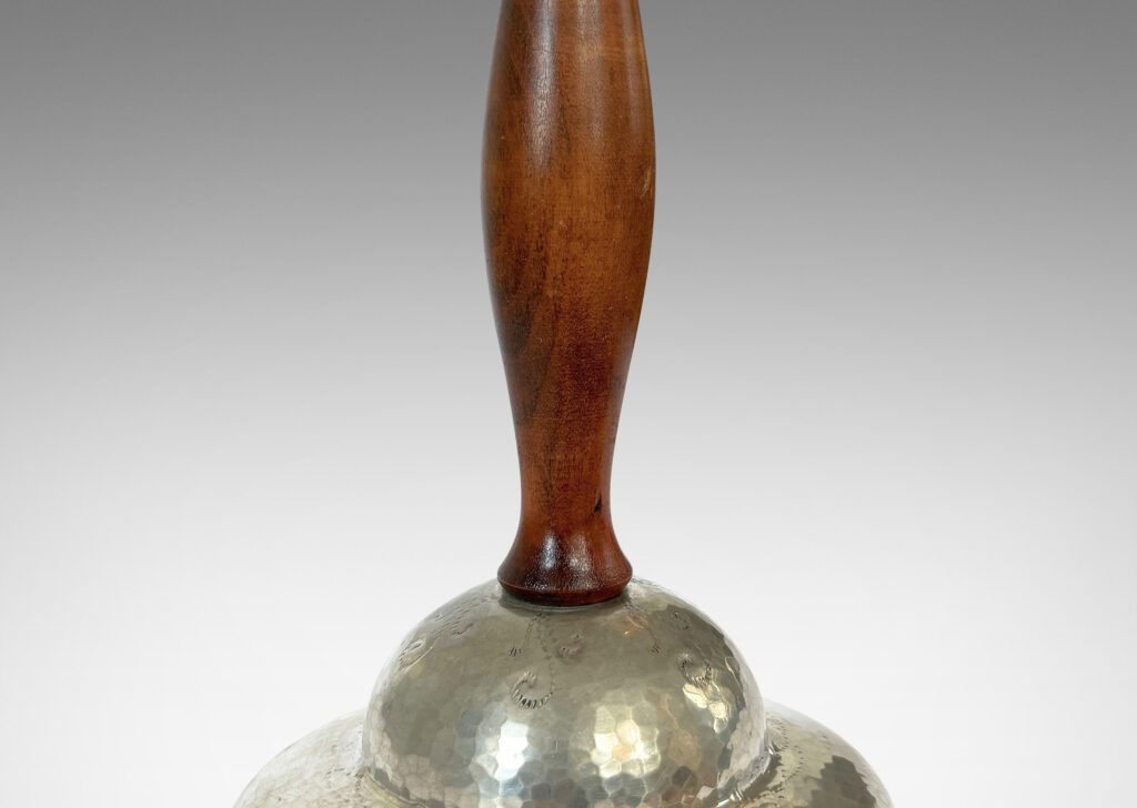 Gallery BAC pillowy tiered base with hammered finish and ball feet, and sculpted stand; pewter and wood