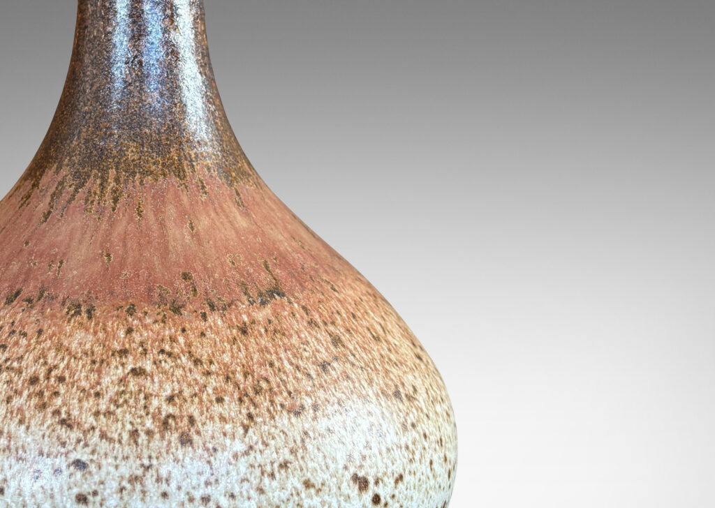 Gallery BAC graded glazing in bronze luster-brown, matte reddish brown, and then ivory with dark brown dappling