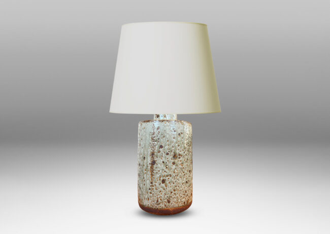 Gallery BAC cylindrical form in pale gray with burnt sienna spots and edges