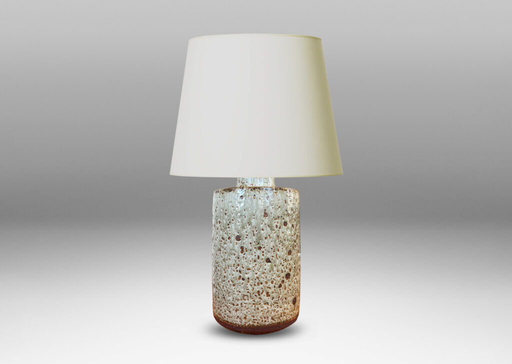 Gallery BAC cylindrical form in pale gray with burnt sienna spots and edges