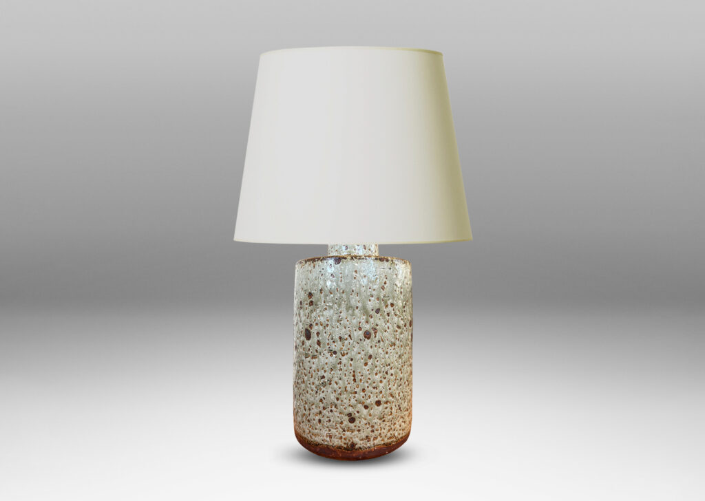 Gallery BAC cylindrical form in pale gray with burnt sienna spots and edges
