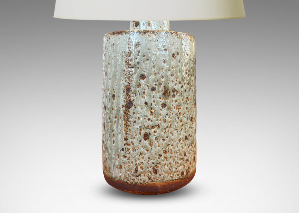 Gallery BAC cylindrical form in pale gray with burnt sienna spots and edges
