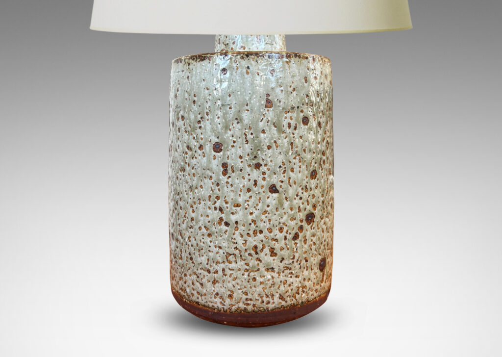 Gallery BAC cylindrical form in pale gray with burnt sienna spots and edges