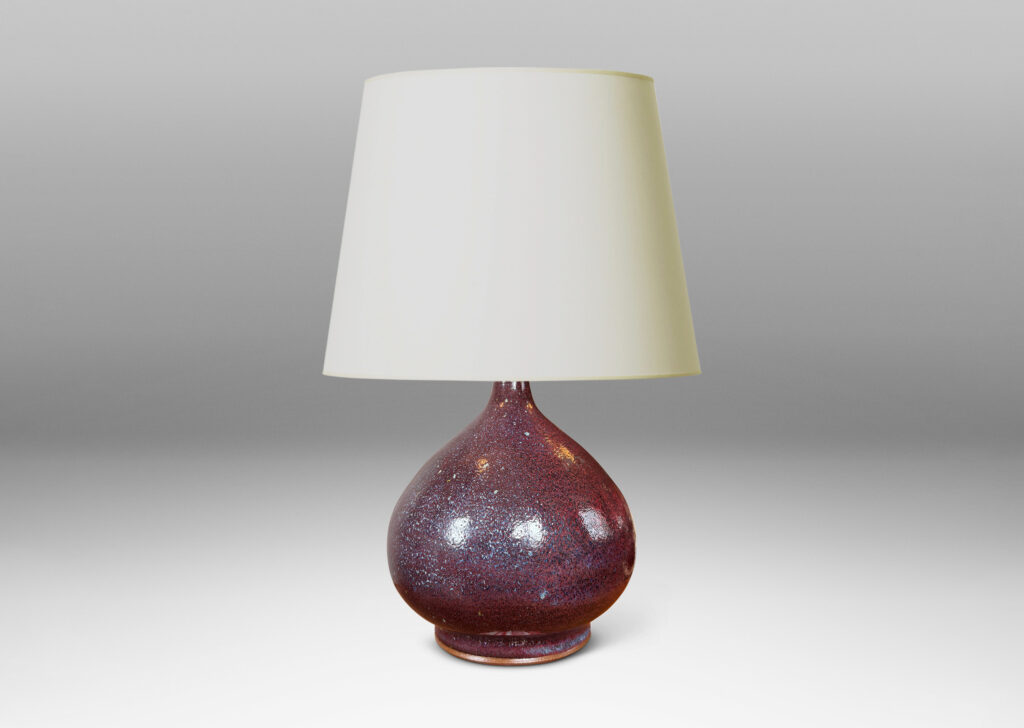 Gallery BAC bulbous form glazed in a rich oxblood burgundy with pale gray accents