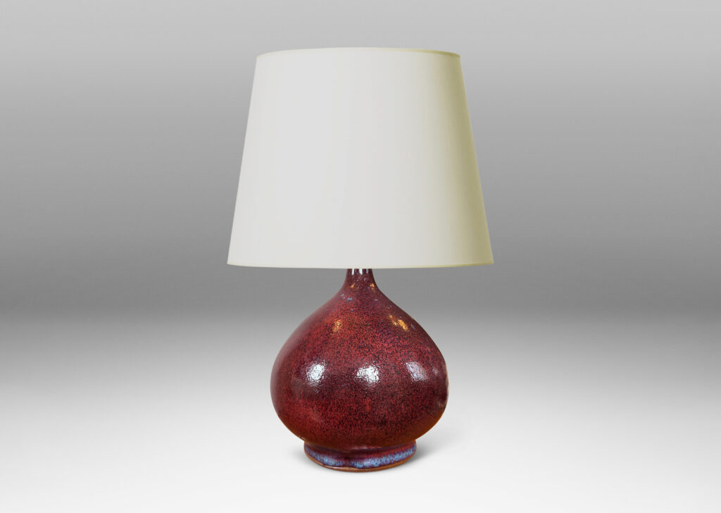 Gallery BAC bulbous form glazed in a rich oxblood burgundy with pale gray accents