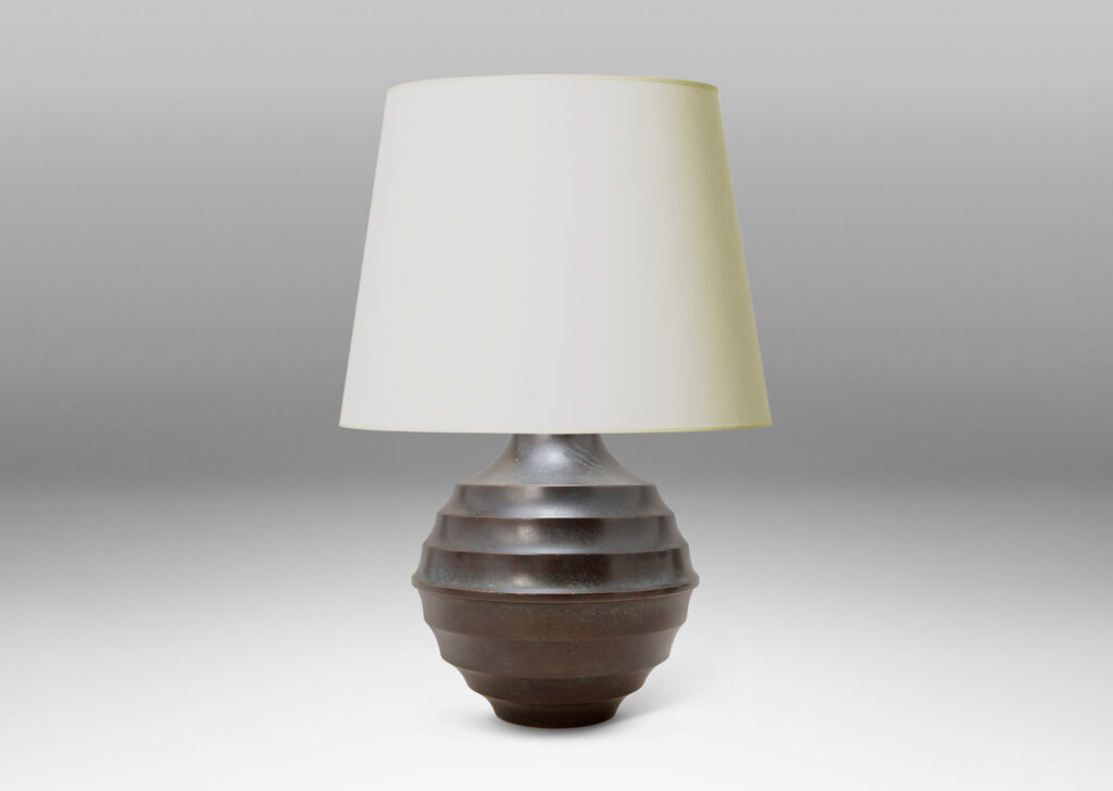 Gallery BAC globe form with horizontal fluting and engraved motif, with handsome original patination