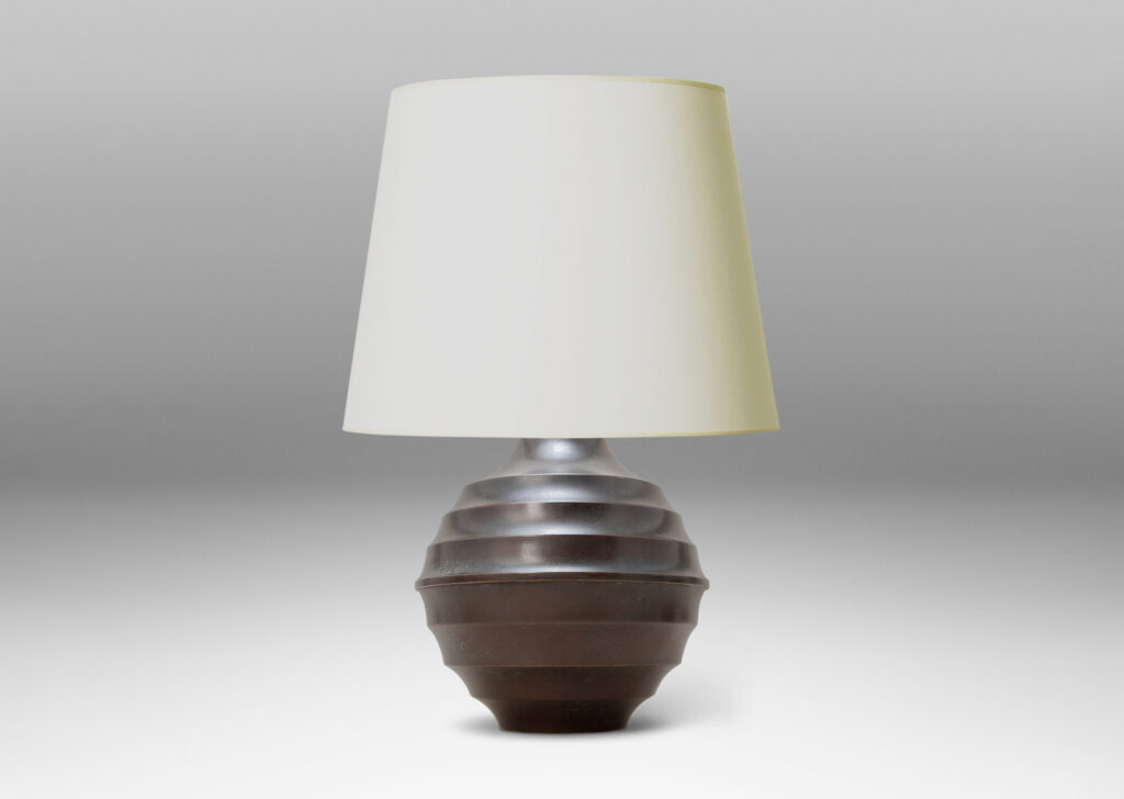 Gallery BAC globe form with horizontal fluting and engraved motif, with handsome original patination