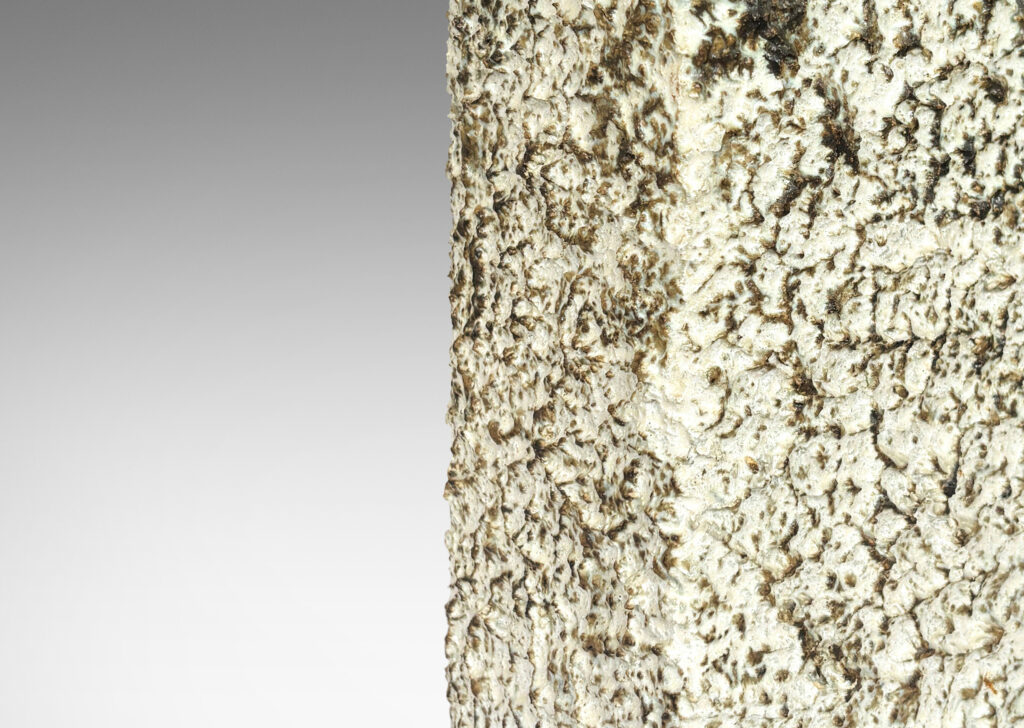 Gallery BAC square pillar form with sloping cap and rustic texture, in matte white and brown