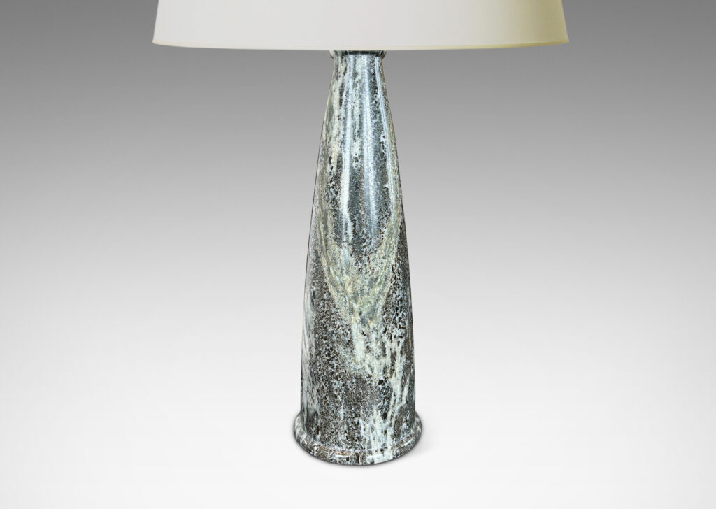 Gallery BAC torpedo-like upwardly tapered form in dappled greenish gray Kolmårdsmarmor; lathed marble