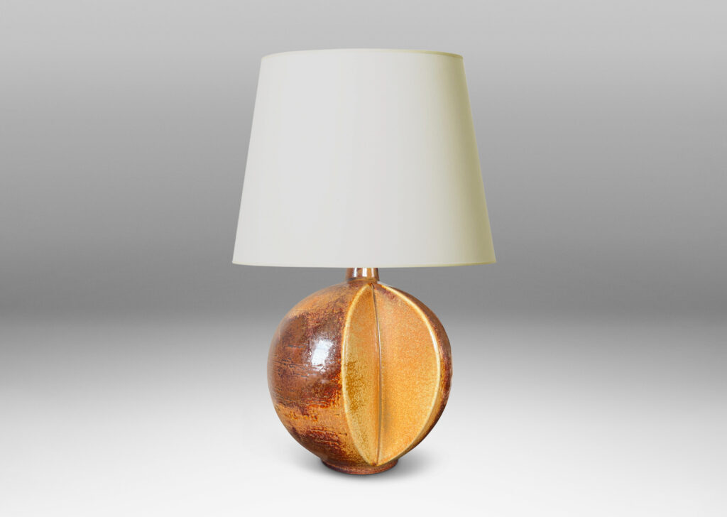 Gallery BAC globe form with wedge slices, glazed in orangey-tan and brown