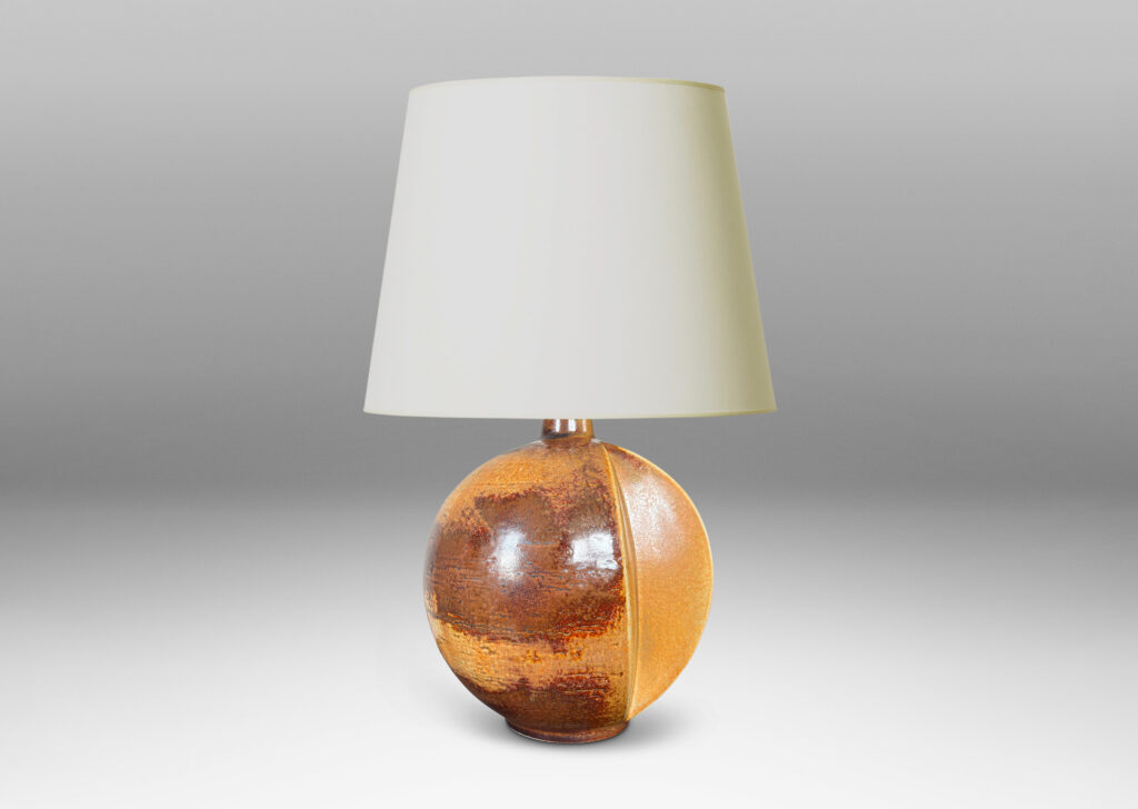 Gallery BAC globe form with wedge slices, glazed in orangey-tan and brown