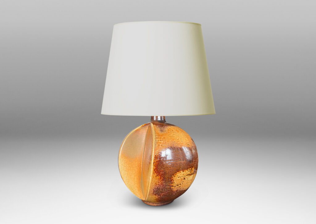 Gallery BAC globe form with wedge slices, glazed in orangey-tan and brown