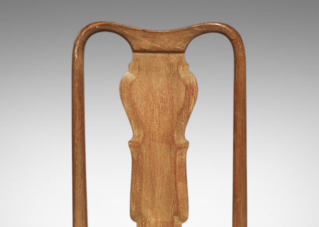 Gallery BAC sinuously modeled backs, sculptural back splats with beveled edges, and cabriole front legs terminating in bun feet