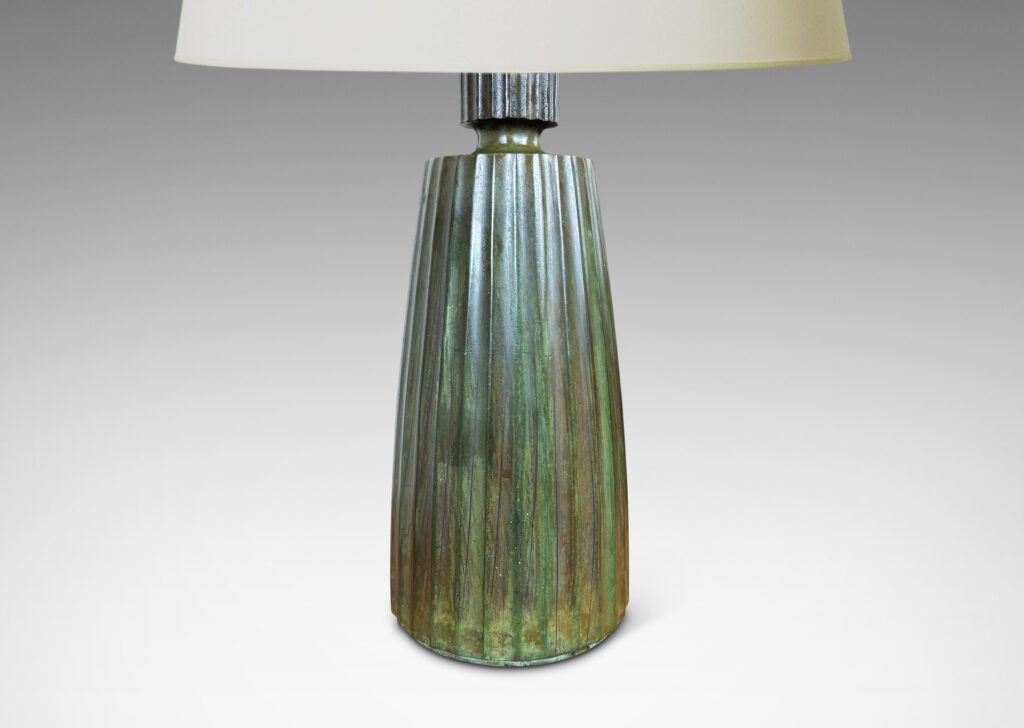 Gallery BAC Swelling fluted form topped with a floating fluted fob, finished with a fantastic original verdigris patination