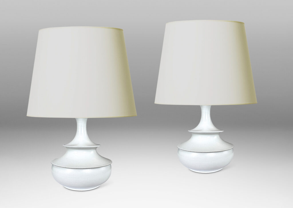 Gallery BAC wide, tiered, decanter-like form with sprouting neck, glazed in a satiny off-white