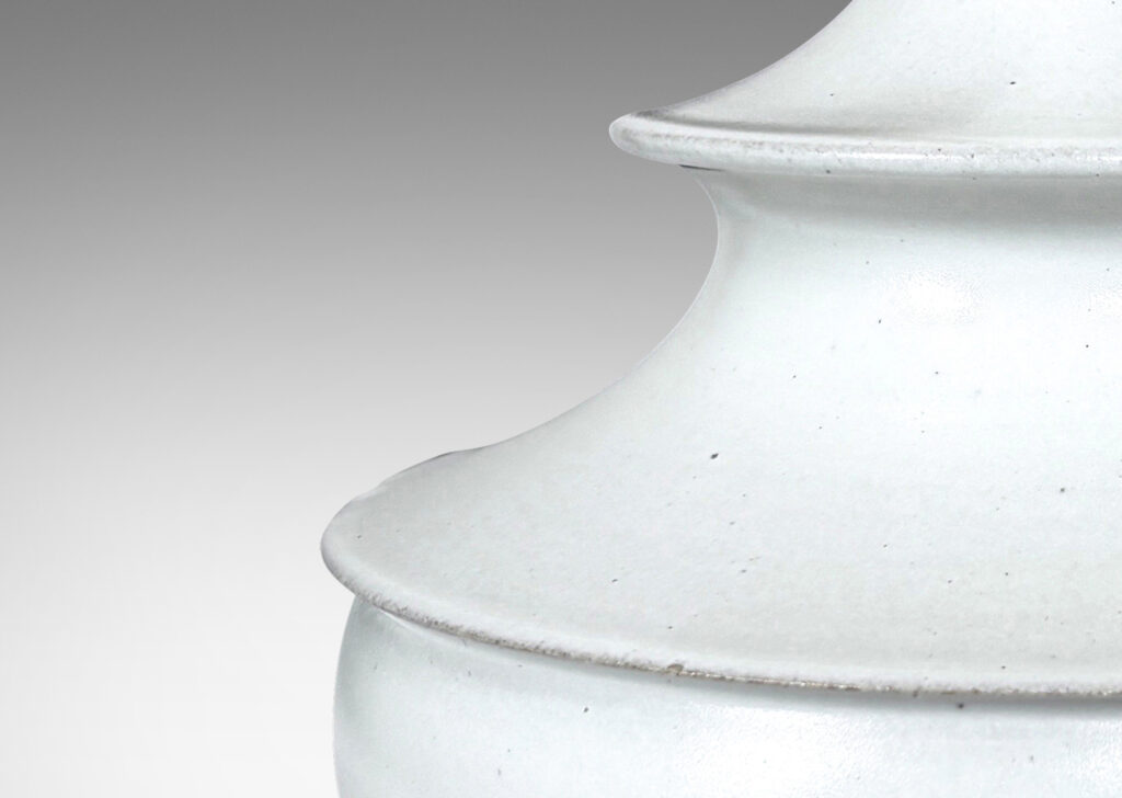 Gallery BAC wide, tiered, decanter-like form with sprouting neck, glazed in a satiny off-white