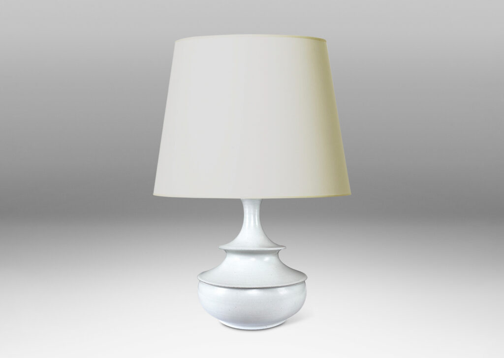 Gallery BAC wide, tiered, decanter-like form with sprouting neck, glazed in a satiny off-white