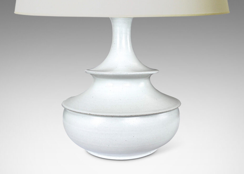 Gallery BAC wide, tiered, decanter-like form with sprouting neck, glazed in a satiny off-white