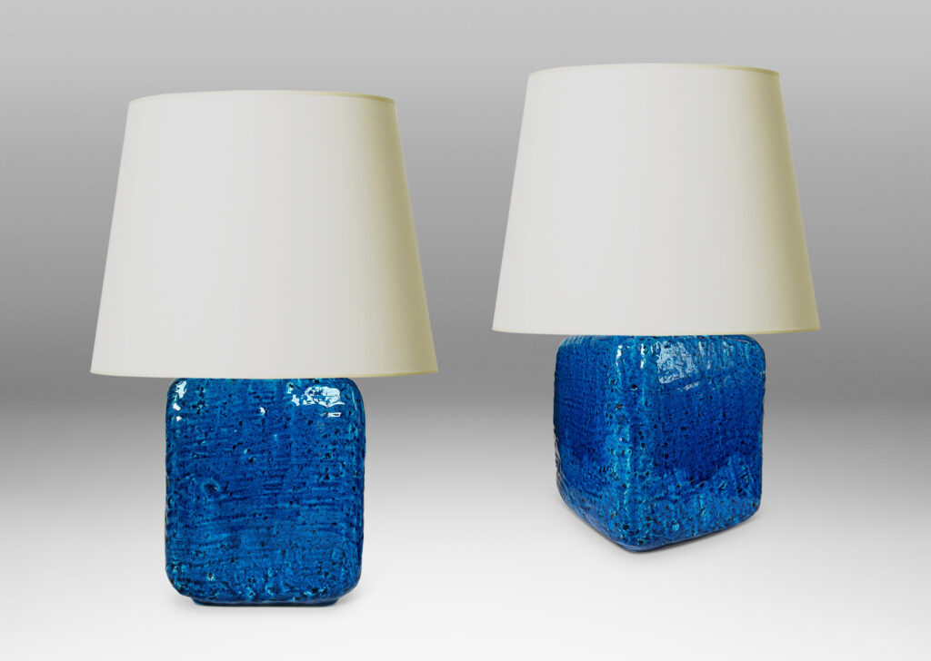 Gallery BAC textured cubic bases with rounded edges, glazed in a saturated azure blue