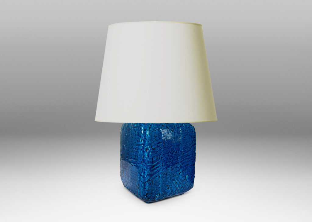 Gallery BAC textured cubic bases with rounded edges, glazed in a saturated azure blue