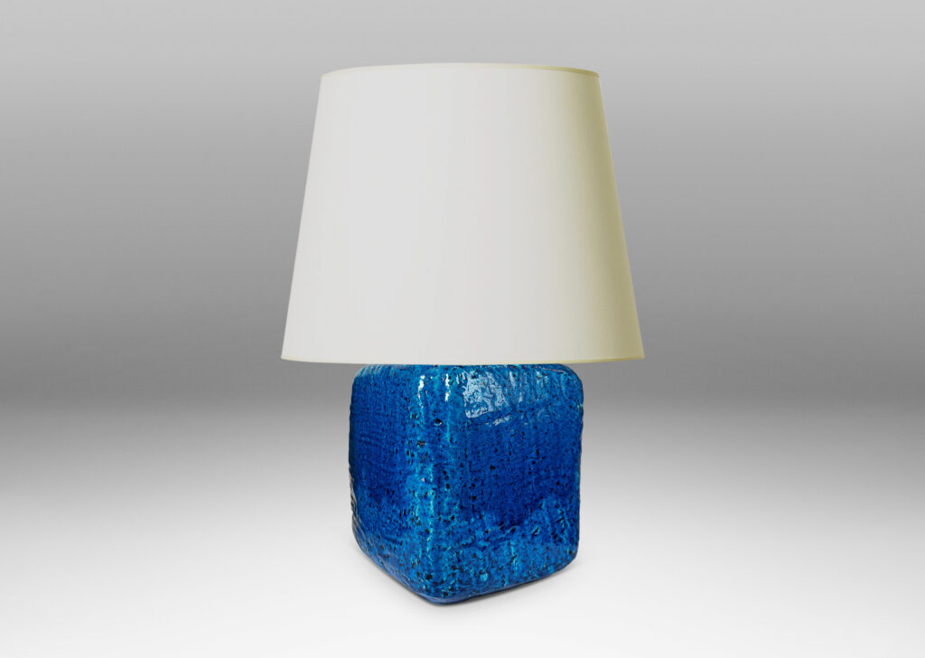 Gallery BAC textured cubic bases with rounded edges, glazed in a saturated azure blue
