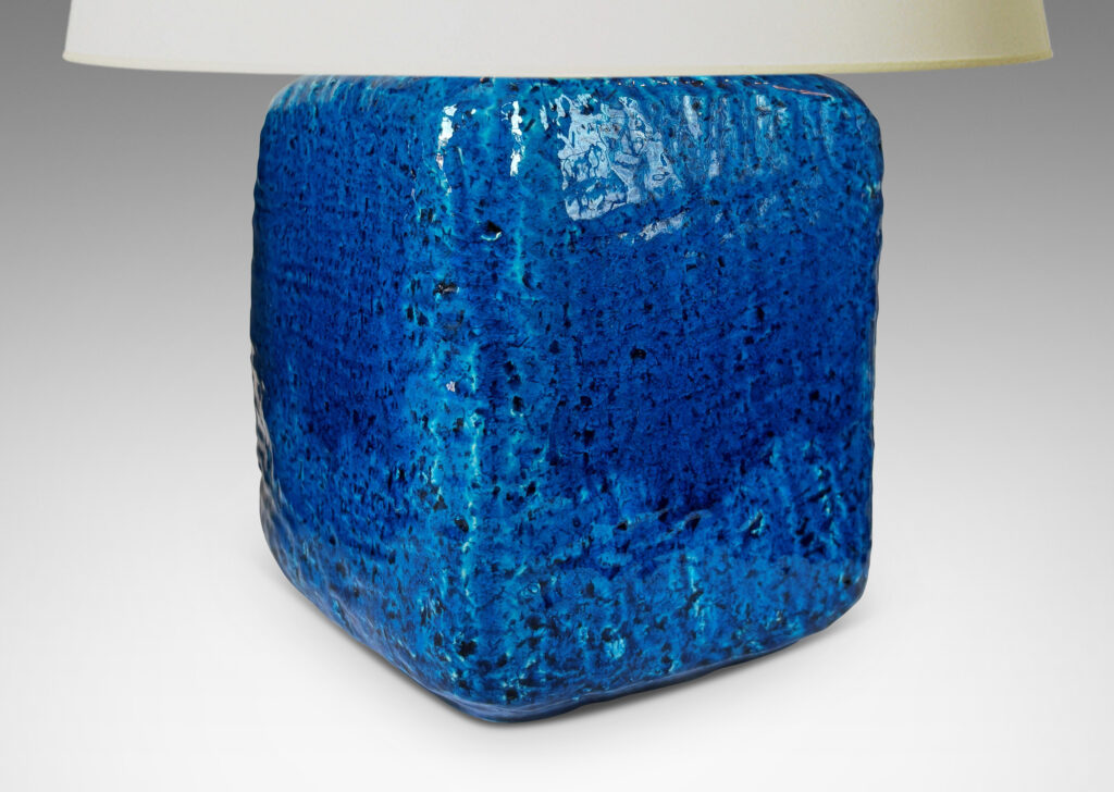Gallery BAC textured cubic bases with rounded edges, glazed in a saturated azure blue