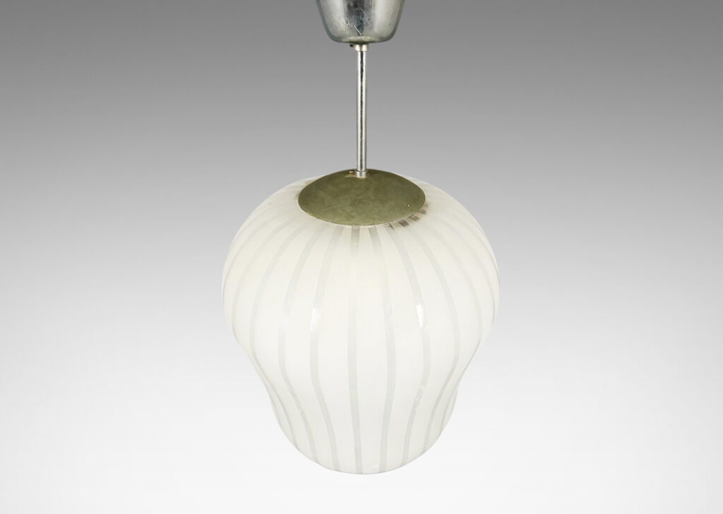 Gallery BAC undulating ovoid form shade with sandblasted vertical stripes, and simple shade holder/mount, tubing and tulip canopy