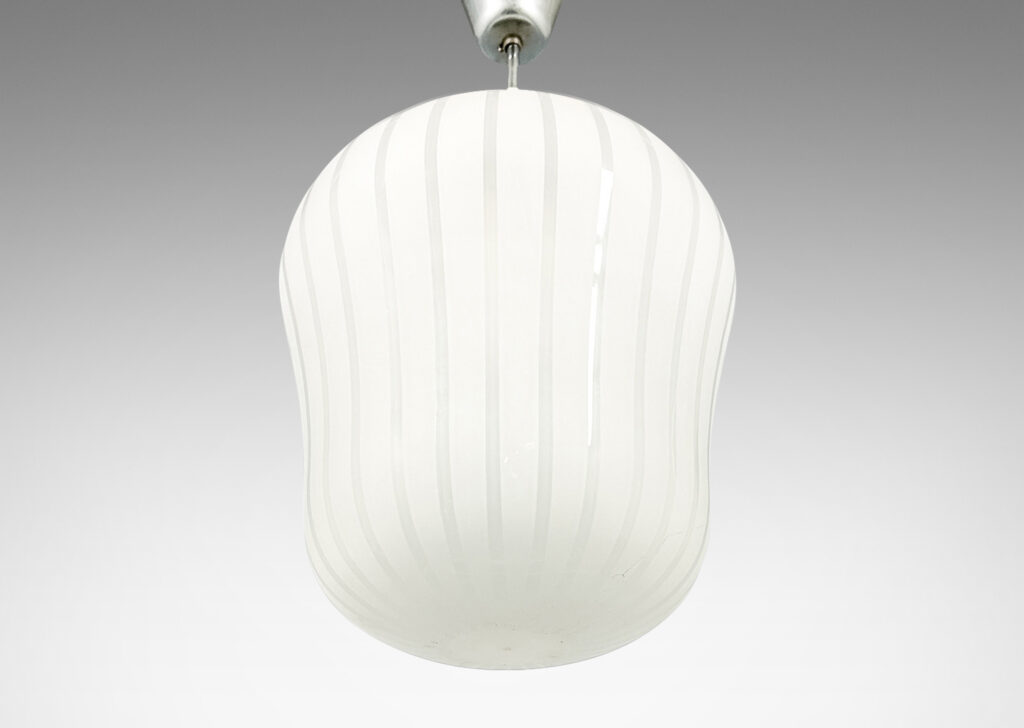 Gallery BAC undulating ovoid form shade with sandblasted vertical stripes, and simple shade holder/mount, tubing and tulip canopy