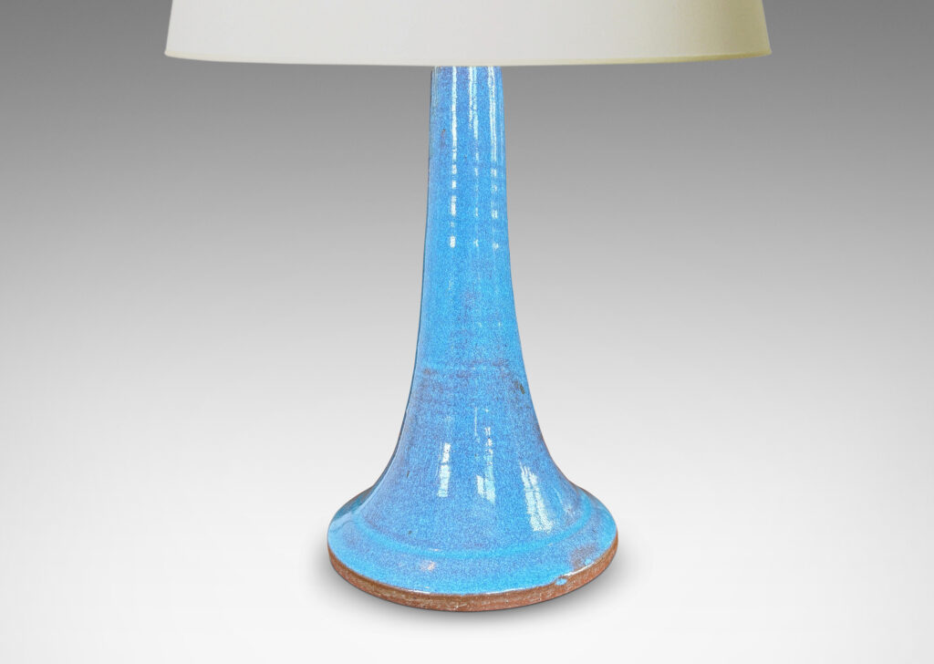 Gallery BAC upended trumpet form, glazed in a luminous light blue