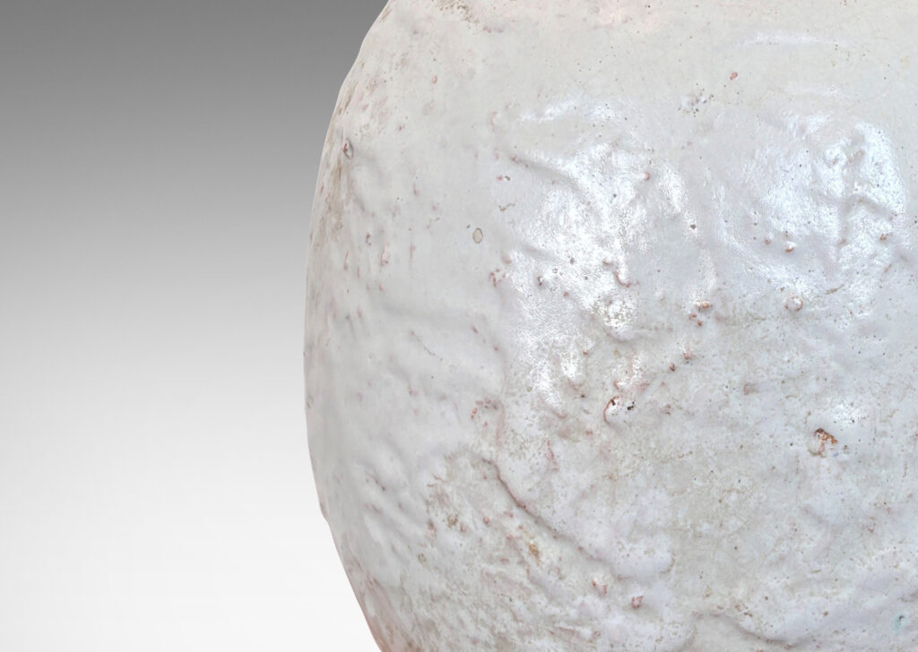 Gallery BAC ovoid globe form with textured finish, glazed in an eggshell finish pale gray