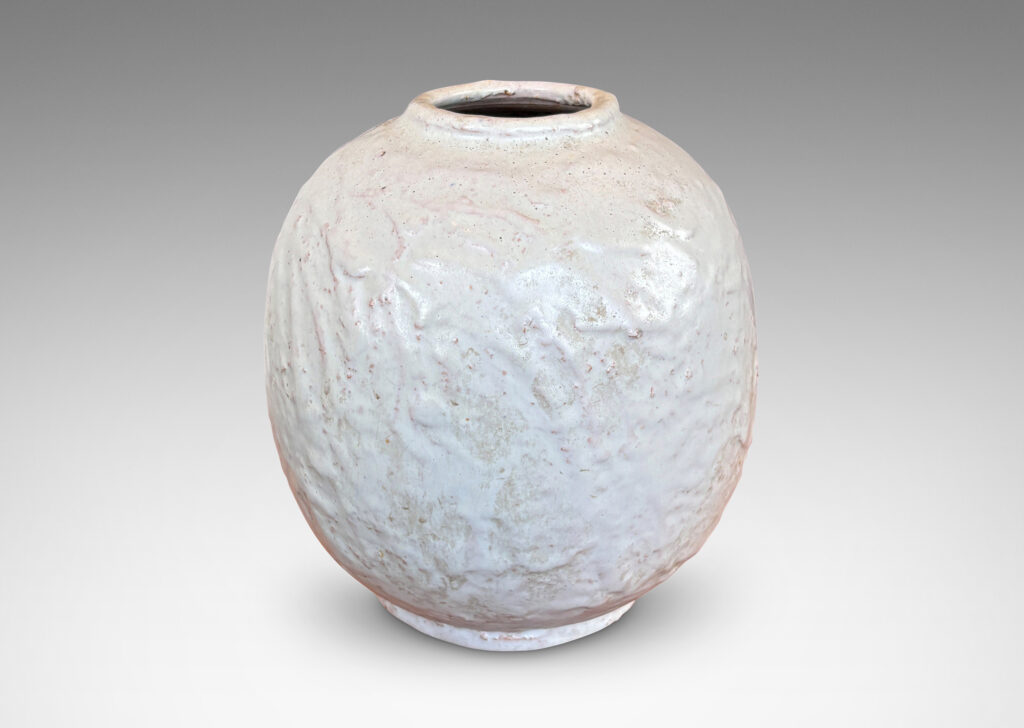 Gallery BAC ovoid globe form with textured finish, glazed in an eggshell finish pale gray