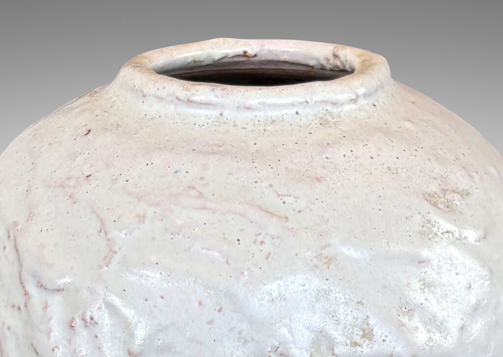 Gallery BAC ovoid globe form with textured finish, glazed in an eggshell finish pale gray