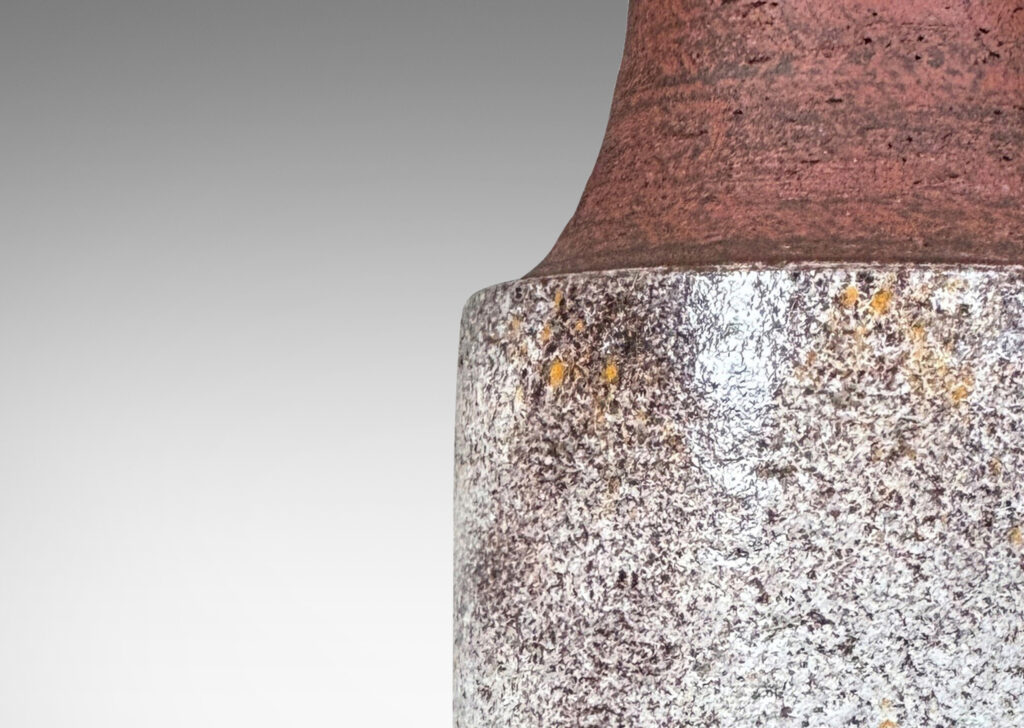 Gallery BAC drum for with tall sloped neck, with toothy finish glazed in matte white and brown