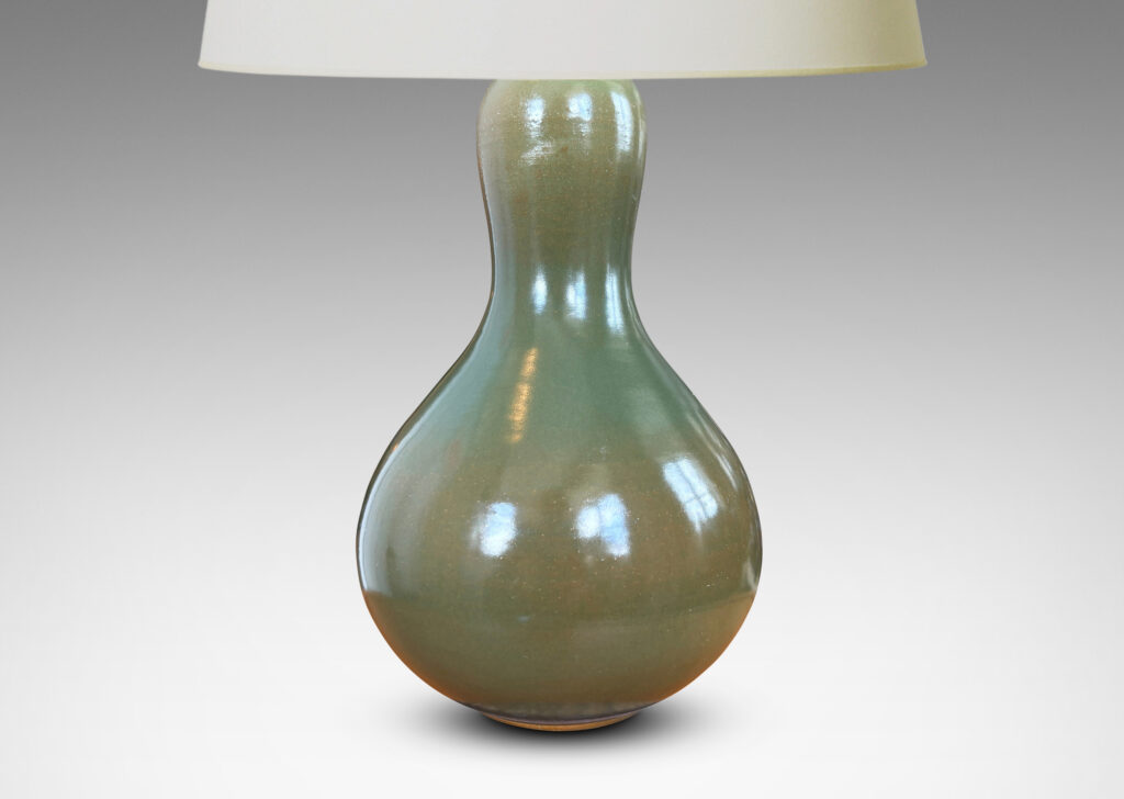 Gallery BAC nicely modeled double gourd form, glazed in a deep olive green