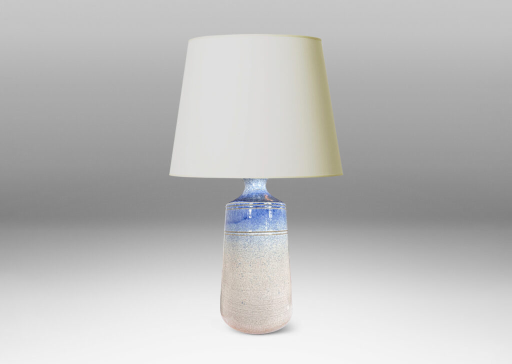 Gallery BAC subtly flared cylinder forms, glazed in white-pale gray and airbrushed delft blue