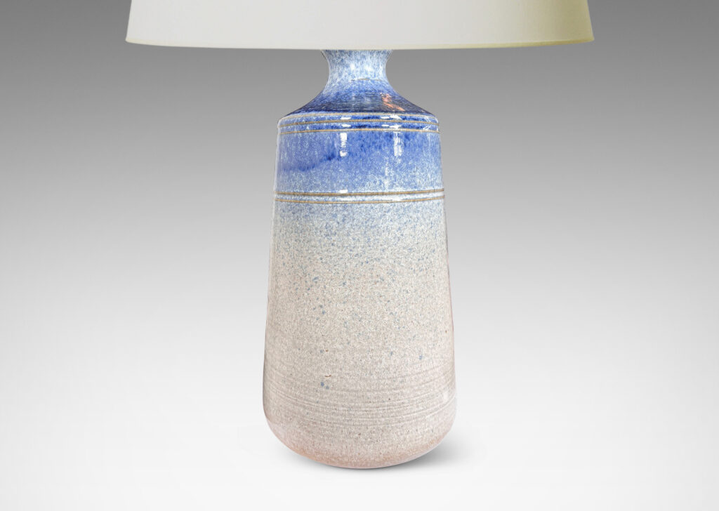 Gallery BAC subtly flared cylinder forms, glazed in white-pale gray and airbrushed delft blue