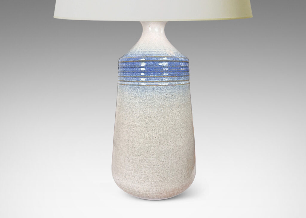 Gallery BAC subtly flared cylinder forms, glazed in white-pale gray and airbrushed delft blue