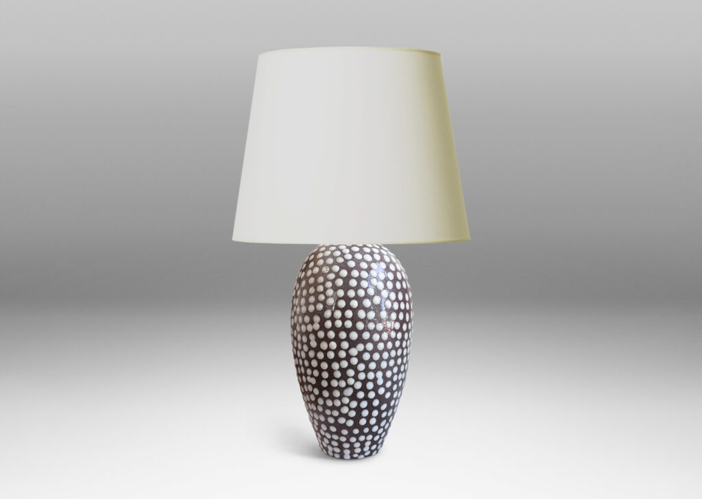Gallery BAC tapered ovoid forms in gray glaze with applied white polka dots