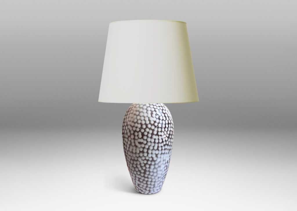 Gallery BAC tapered ovoid forms in gray glaze with applied white polka dots