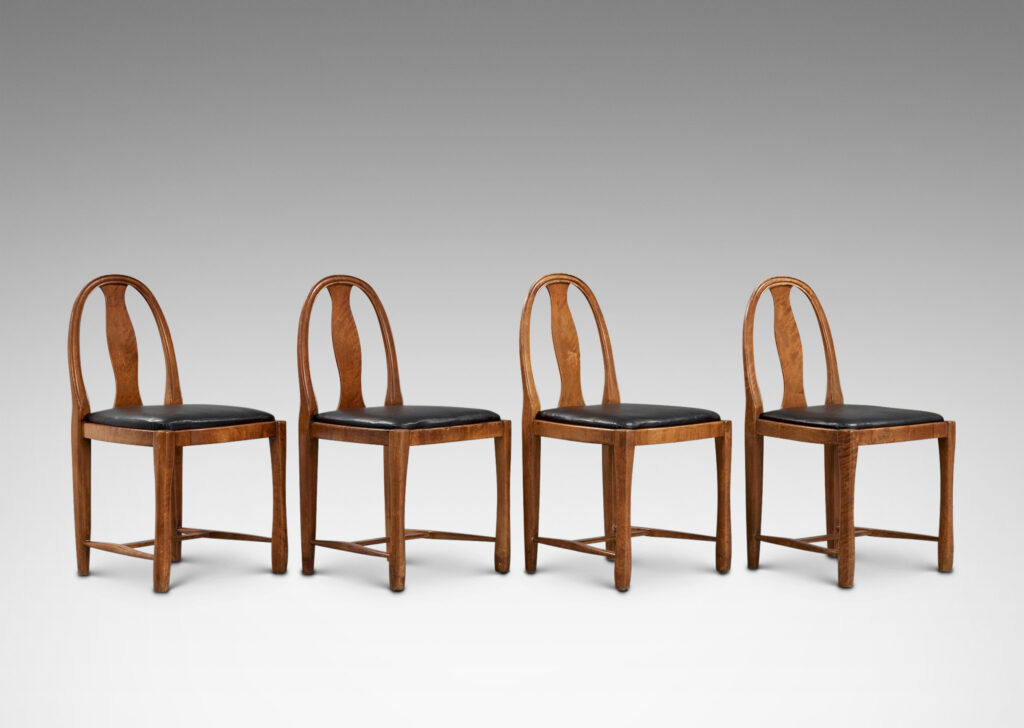 Gallery BAC having ovoid loop backs with Baltic style splats and sculpted legs; birch